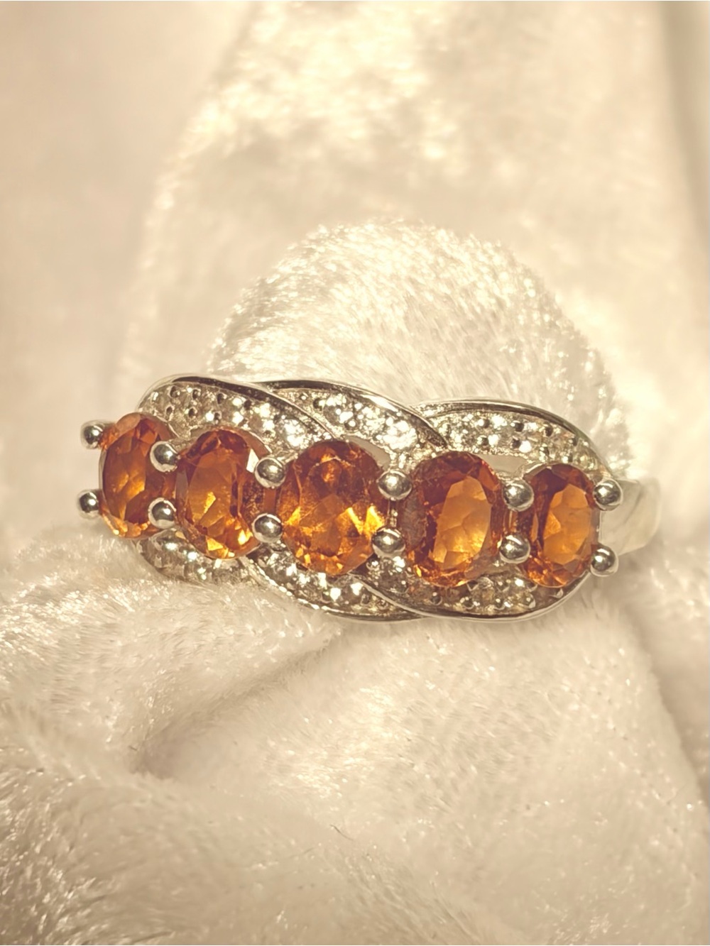 5 Stone Orange Citrines set in .925 Silver